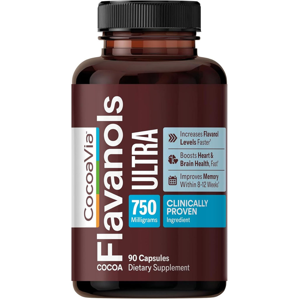 Cocoavia Ultra 750Mg Cocoa Flavanols – Heart & Brain Support, Memory & Blood Circulation Booster, High Flavanol Cocoa for Nitric Oxide, Energy & Oxygen Boost, Vegan, Gluten-Free, 30-Day Supply