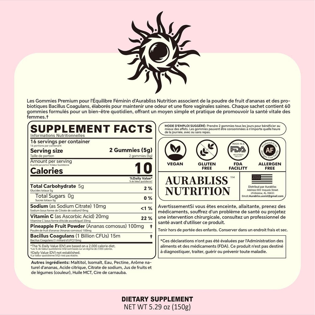 Premium Feminine Balance Gummies for Women - Hawaiian Pineapple Gummies for Women PH Balance Wellness, Immune Support, Vegan Daily Supplement for Odor and Flora Health , 60 Counts - 30 Servings