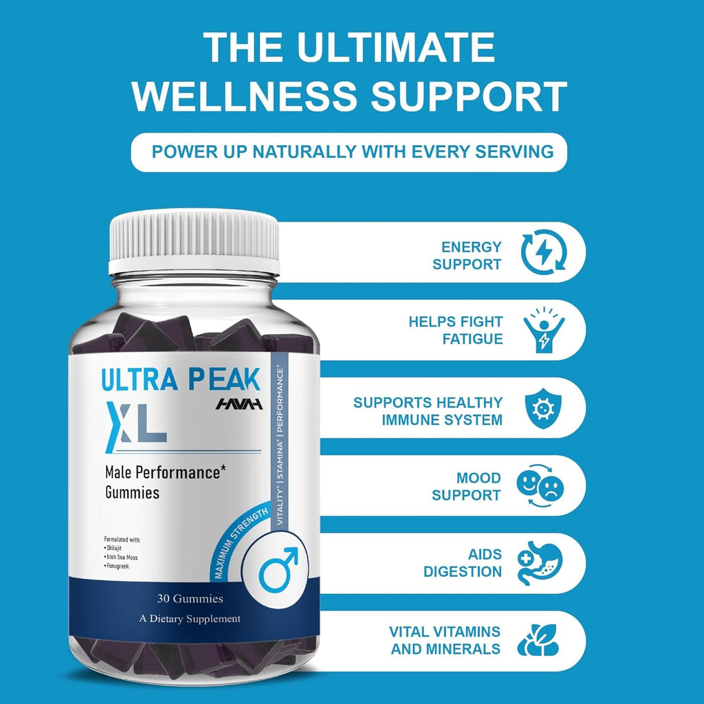 Havah Ultra Peak XL Performance Gummies, Ultrapeak XL Advanced Overall Health and Natural Performance Formula Supplement (1 Pack - 30 Gummies)