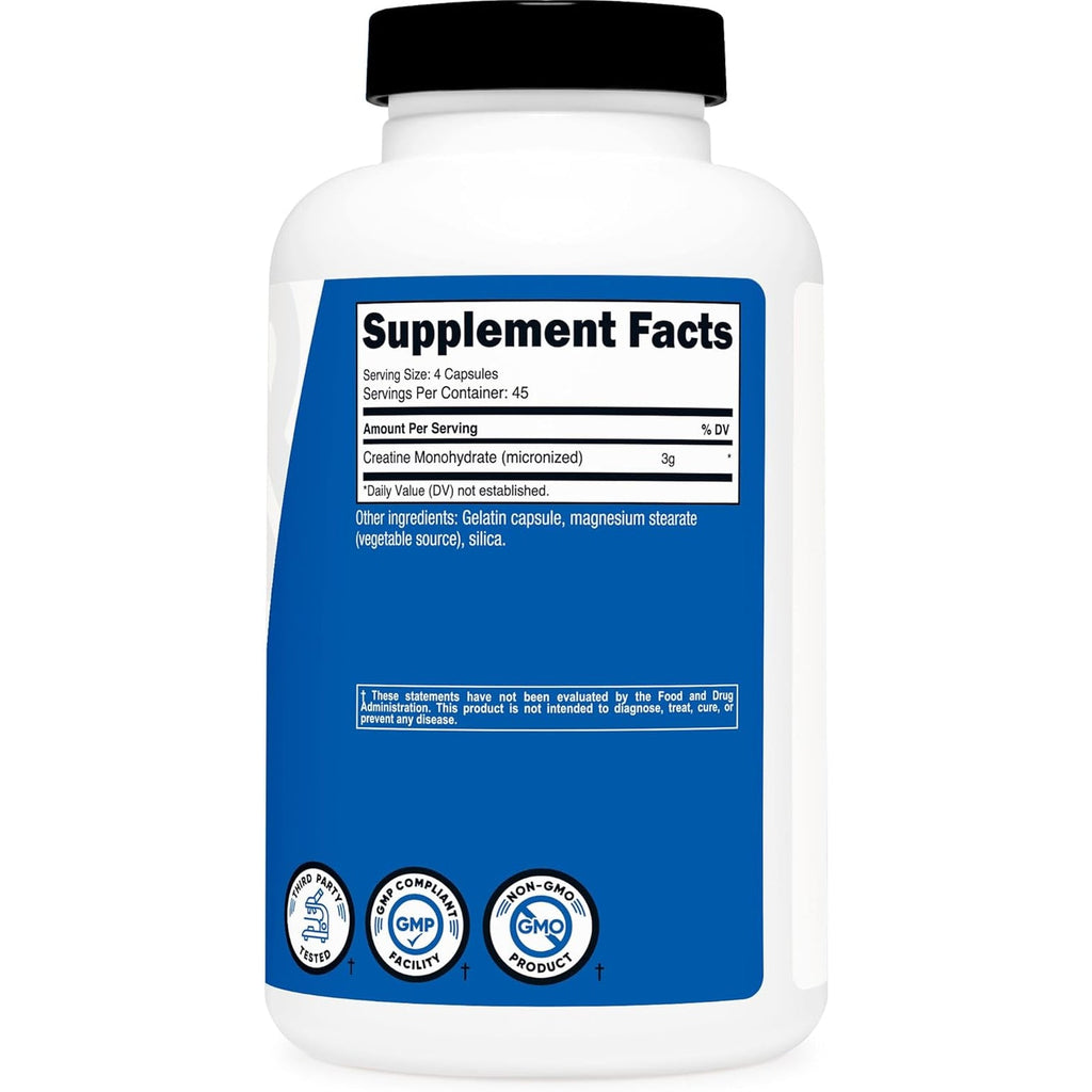 Nutricost Creatine Monohydrate 3,000Mg, 180 Capsules (750Mg per Capsule) - Gluten Free, Non-Gmo