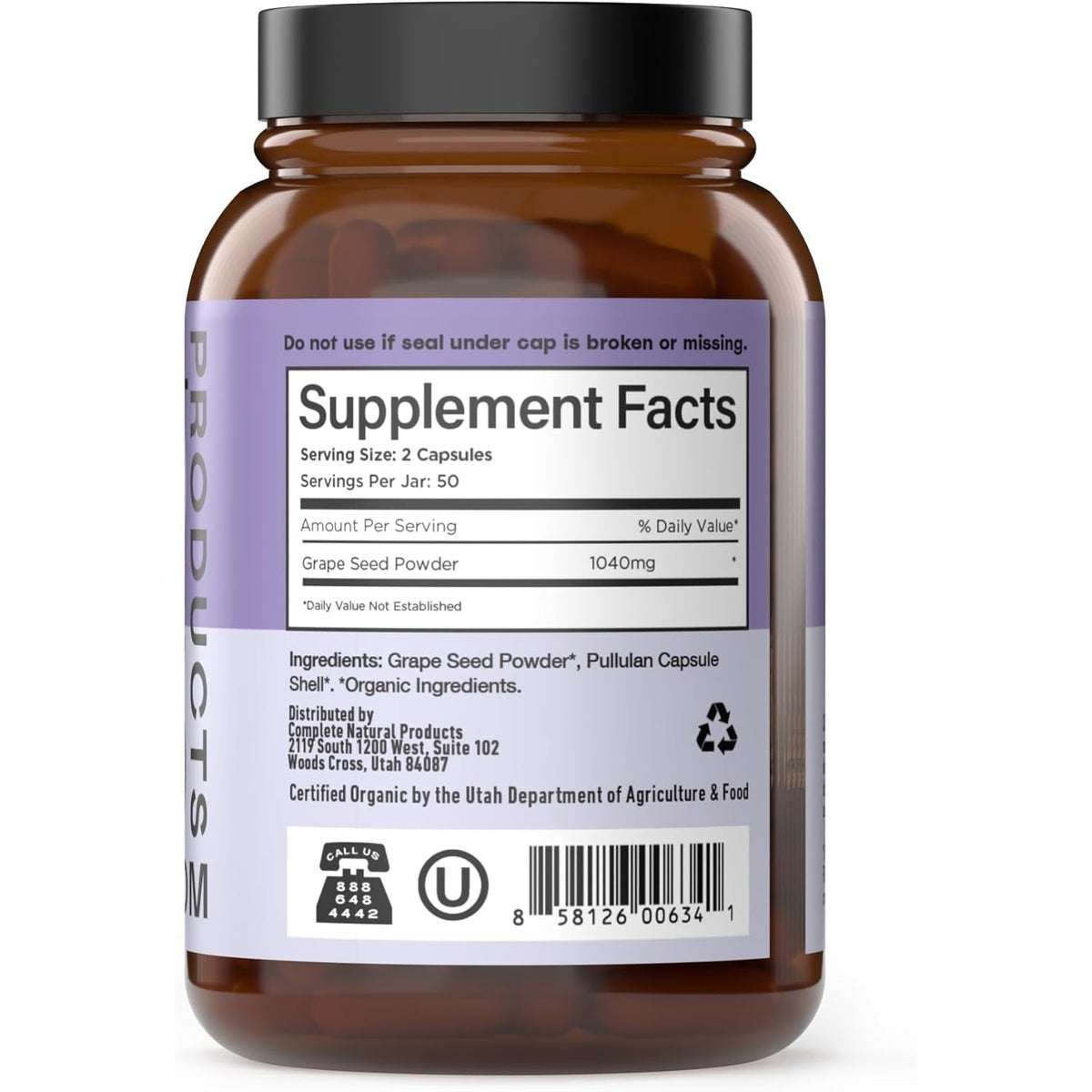 Organic Grape Seed Capsules – 520Mg, 100 Count – Polyphenols & OPC Antioxidants