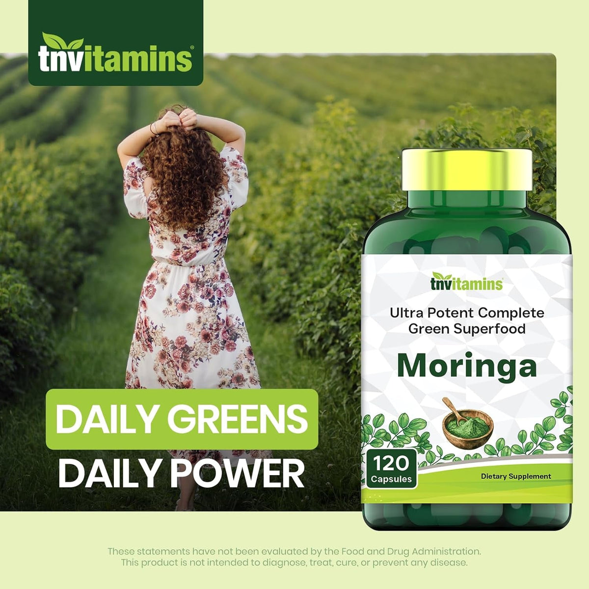 Tnvitamins Moringa 120 Capsules | High Potency Moringa Leaf Extract Superfood Supplement for Energy, Vitality & Antioxidant Support