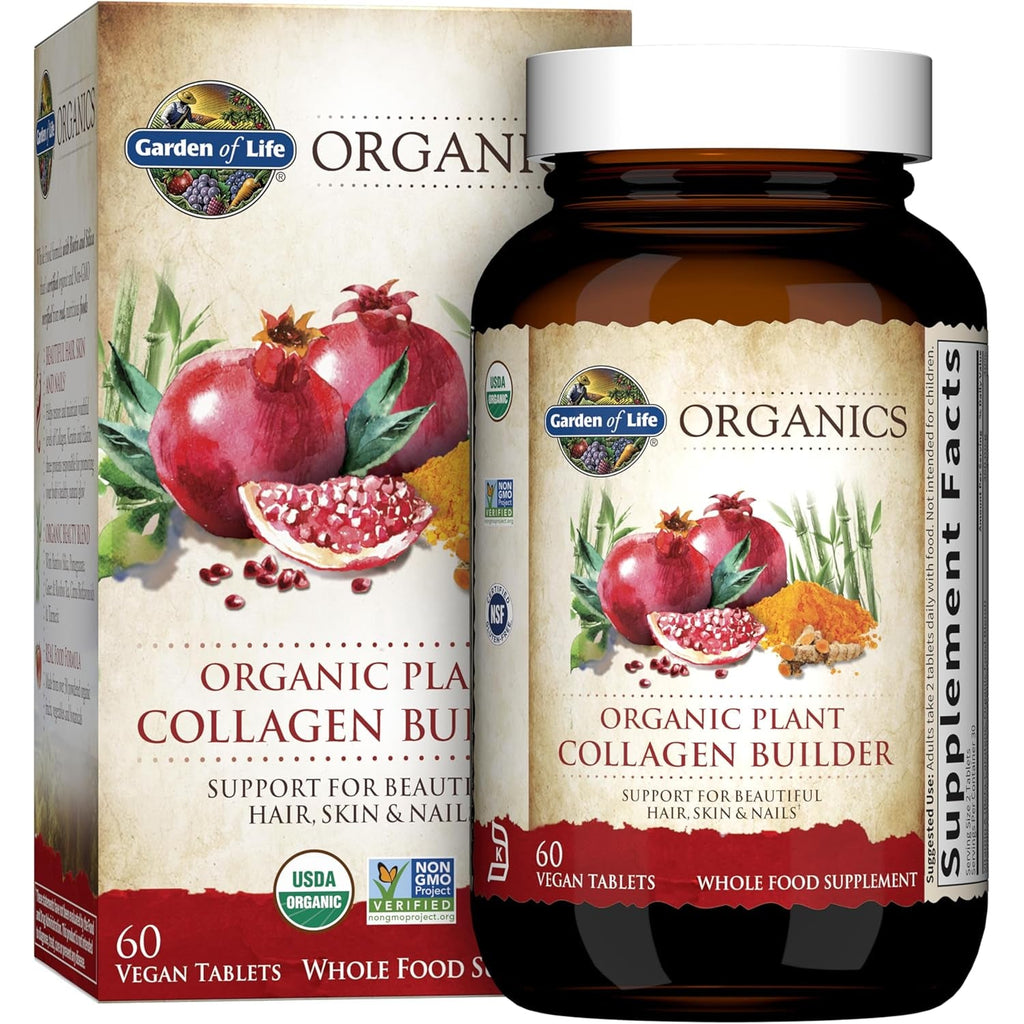 Garden of Life Organics Vegan Collagen Builder - Organic Plant Collagen Beauty Booster - Silica & Biotin for Hair, Skin, Nails and Joint Support – No Added Sugar, 60 Tablets