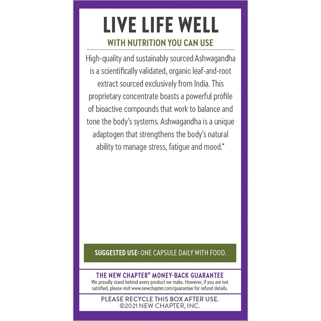 New Chapter Organic Ashwagandha Supplement, One Capsule a Day of Adaptogens for Stress Relief, Mood Support, & Energy, Vegan, 60 Count