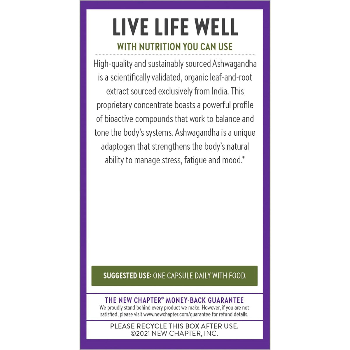 New Chapter Organic Ashwagandha Supplement, One Capsule a Day of Adaptogens for Stress Relief, Mood Support, & Energy, Vegan, 60 Count