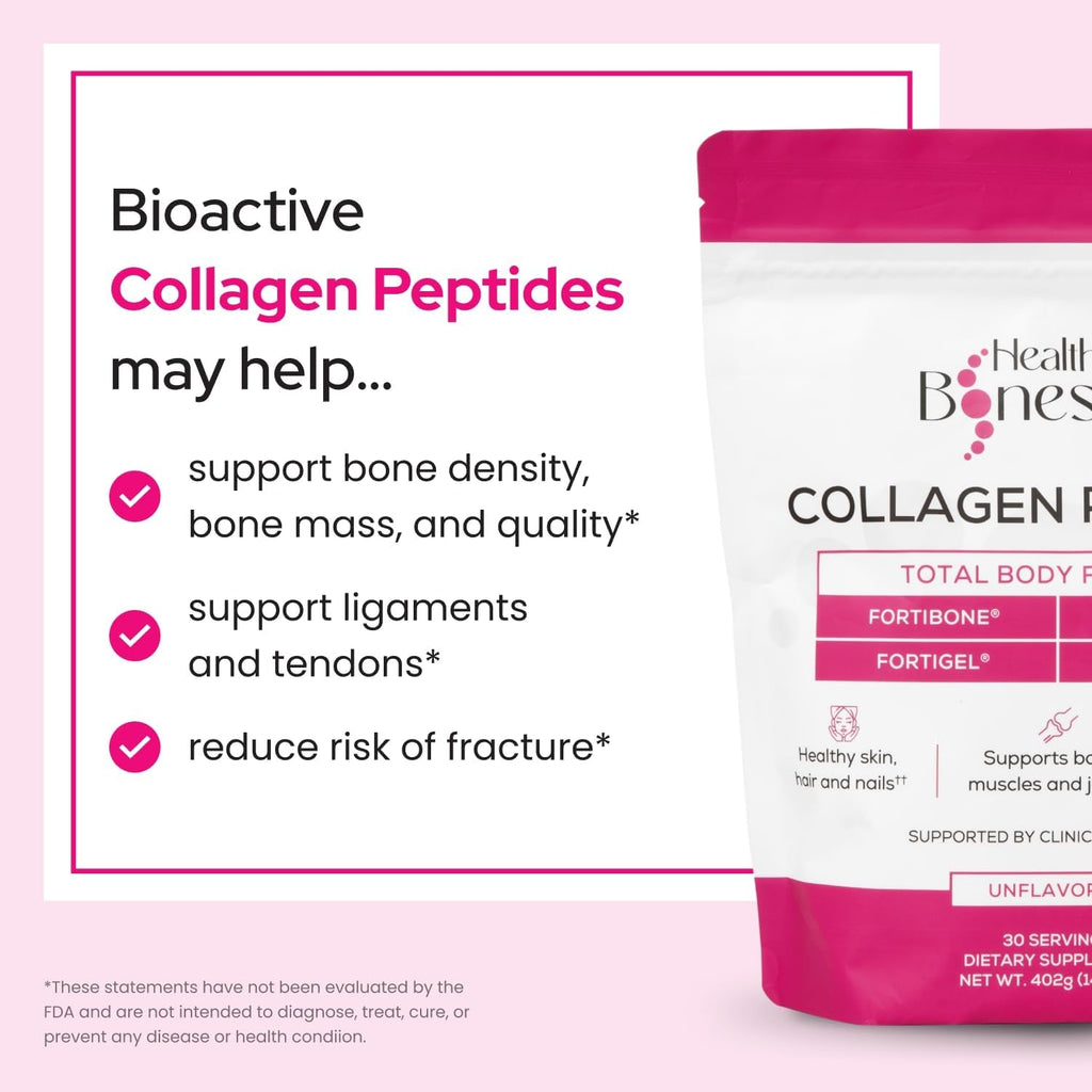 FORTIBONE® Premium Bone Health Collagen Peptides W/Fortigel®, VERISOL®, TENDOFORTE® | Clinically-Supported for Bones Joints Skin Hair Nails | Hydrolyzed Collagen Anti-Aging Formula | 30 Servings