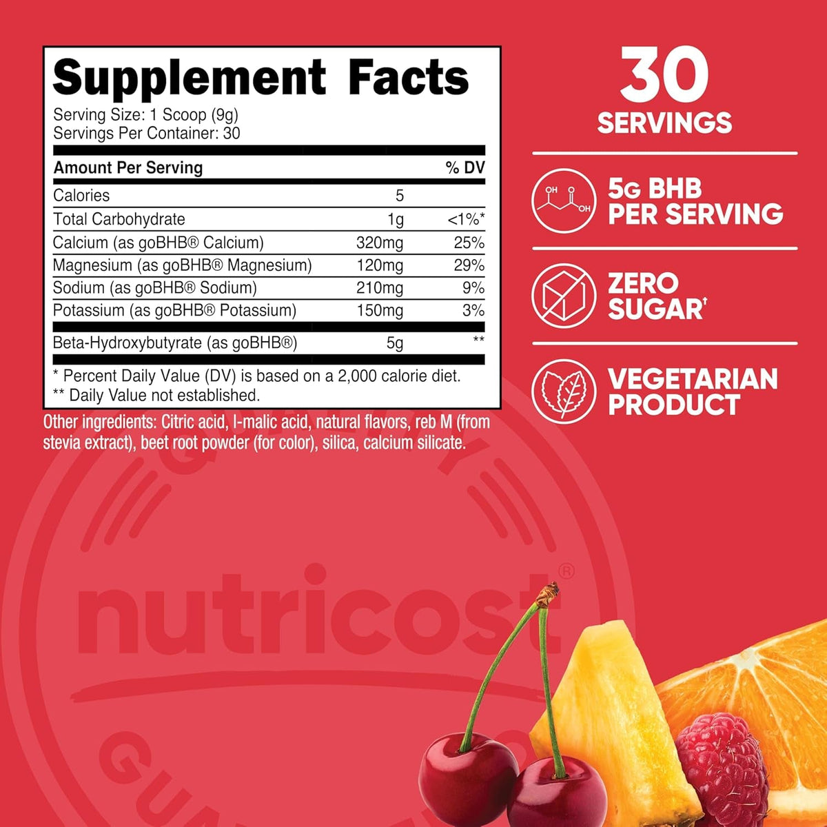 Nutricost BHB Salts Drink Mix (30 Servings, Fruit Punch Flavored) (5G BHB per Serving) - 0G Total Sugars, Vegetarian Product
