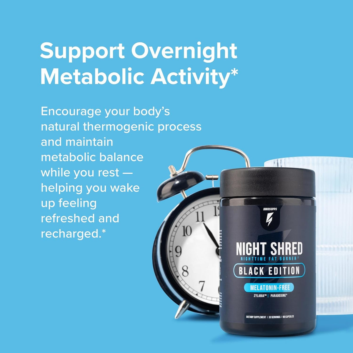 Night Shred Black Melatonin-Free - Night Time Fat Burner, Weight Loss, and Natural Sleep Support - GABA Complex with Ashwagandha, CLA, Grains of Paradise - Thermogenic Fat Burner - 90 Vegan Capsules