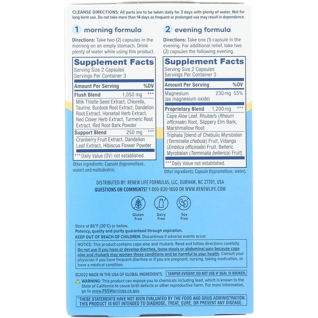 Renew Life 3-Day Cleanse Total Body Reset 2-Part Detox Cleanse Capsules, Digestive Wellness and Regularity, Herbal Blend with Magnesium and Cranberry, Soy, Dairy and Gluten-Free 12 Count