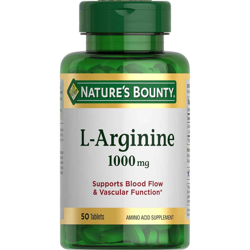 Nature’S Bounty L-Arginine 1000Mg for Supporting Blood Flow and Vascular Function – Non-Gmo, Gluten Free, 50 Tablets