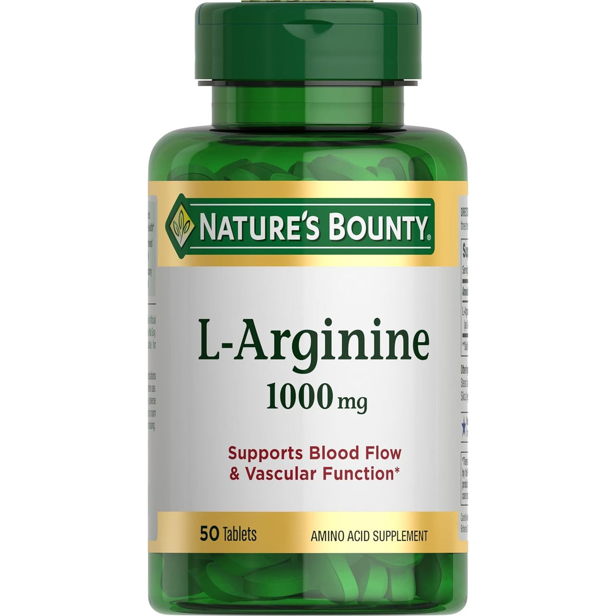 Nature’S Bounty L-Arginine 1000Mg for Supporting Blood Flow and Vascular Function – Non-Gmo, Gluten Free, 50 Tablets
