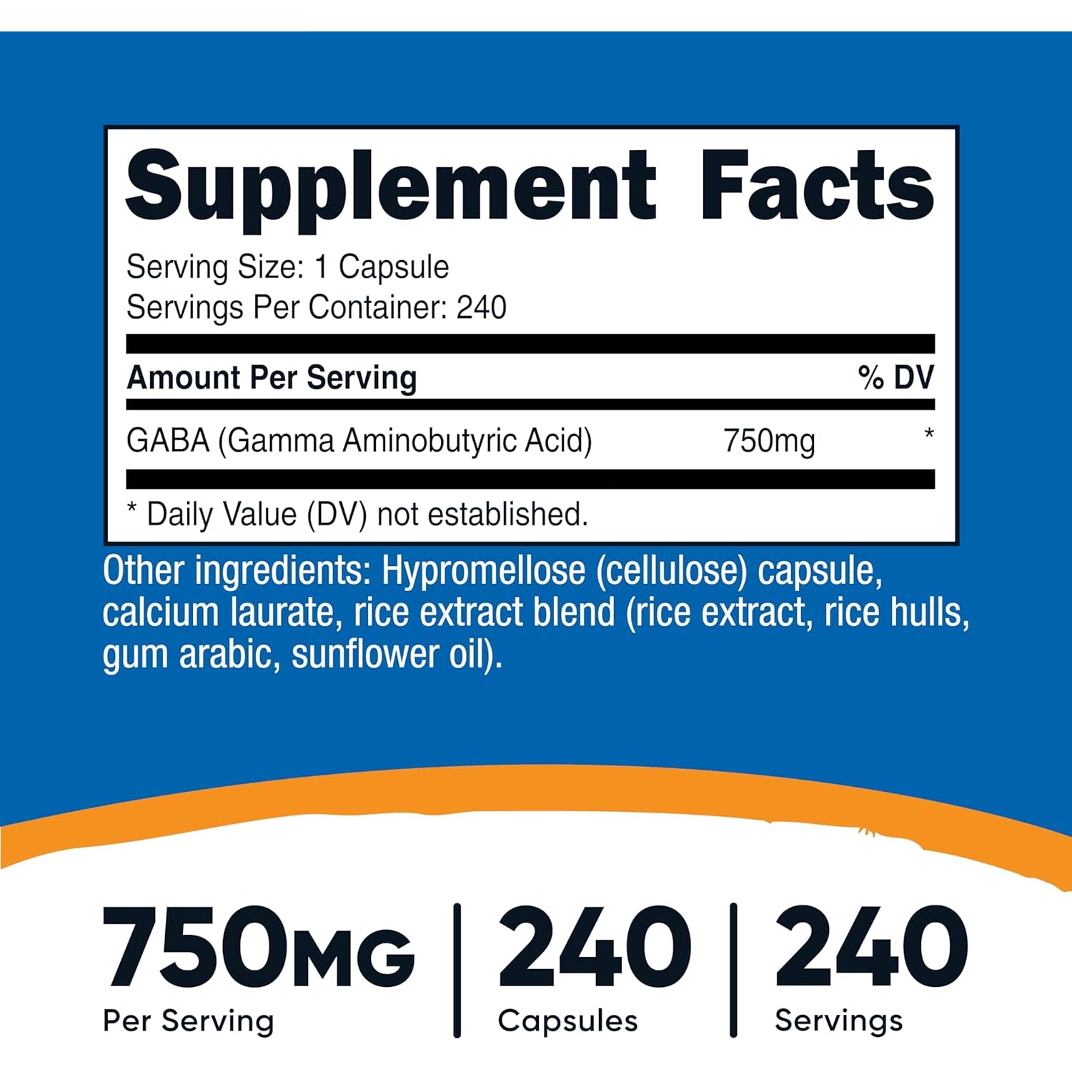 Nutricost GABA (Gamma Aminobutyric Acid) 750Mg, 240 Capsules, 240 Servings - Non-Gmo, Gluten Free