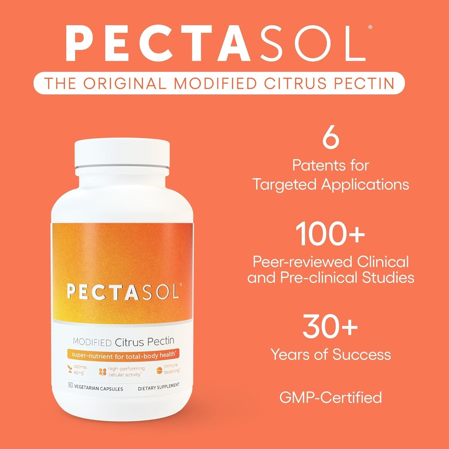 Econugenics Pectasol Modified Citrus Pectin – 120 Tangerine Chewable Tablets – Total-Body Health Supplement to Support Heart, Immune System, Inflammation Response + Maintain Healthy Galectin-3 Levels