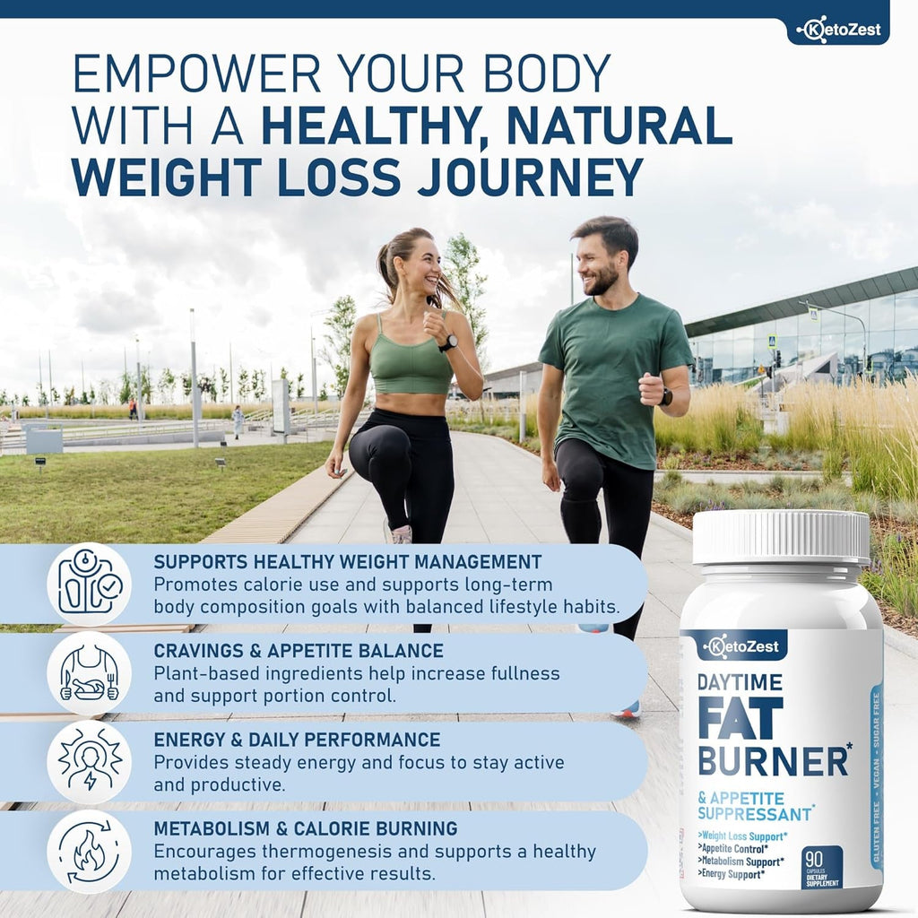 Fat Burner Appetite Suppressant for Weight Loss - Daytime Men Women Natural Thermogenic Fat Burning Diet Pills with Green Tea Caffeine - Curb Hunger Appetite Control Belly Fat Burn Support