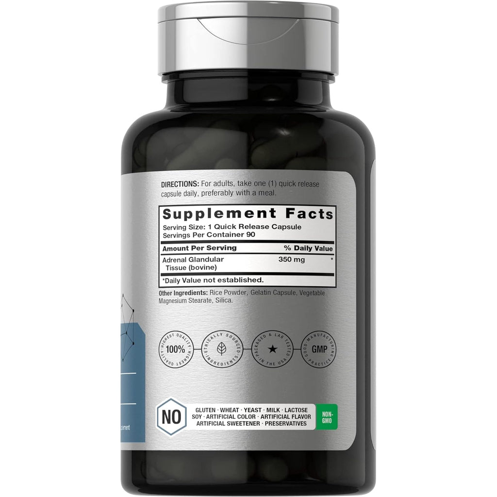 Horbäach Raw Adrenal Glandular | 350 Mg | 90 Capsules | Non-Gmo, Gluten Free Supplement