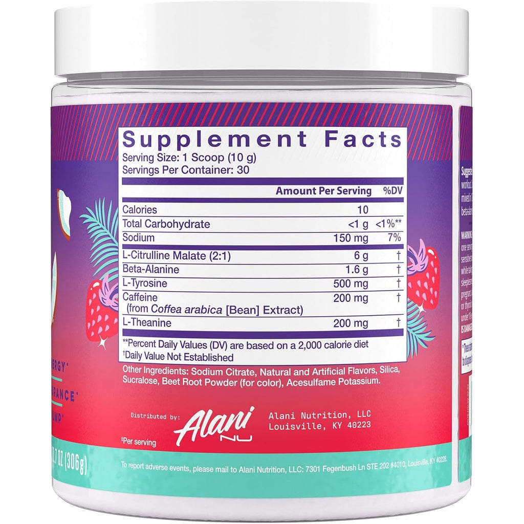 Alani Nu Pre Workout Powder Hawaiian Shaved ICE, Amino Energy Boost, Endurance Supplement, Sugar Free, 200Mg Caffeine, L-Theanine, Beta-Alanine, L-Citrulline, 30 Servings