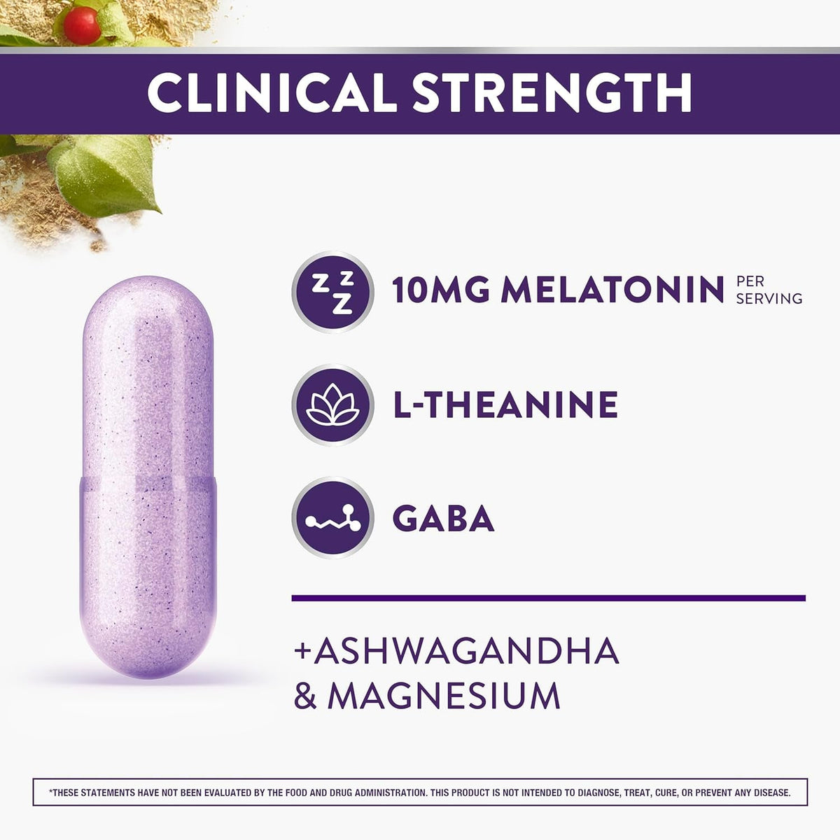 Zzzquil Pure Zzzs Complete Sleep, Melatonin 10Mg, L-Theanine, GABA, with Ashwagandha, and Magnesium, Melatonin Sleep Aid, 100 Count