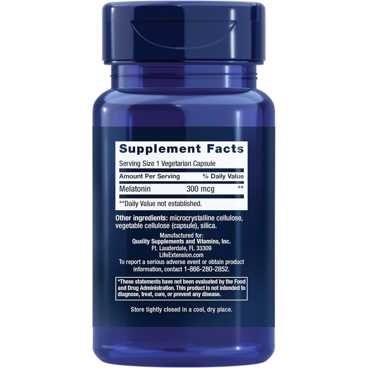 Life Extension Melatonin, 300 Mcg, Gentle Sleep Support, Healthy Circadian Rhythms, Cellular Defense, Gluten-Free, Non-Gmo, Vegetarian, 100 Capsules