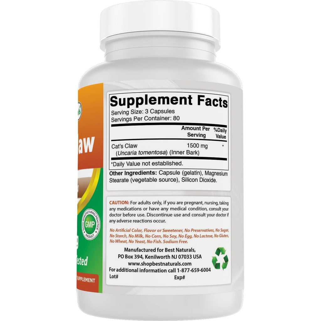Best Naturals Cat'S Claw Capsule, 500 Mg, 240 Count
