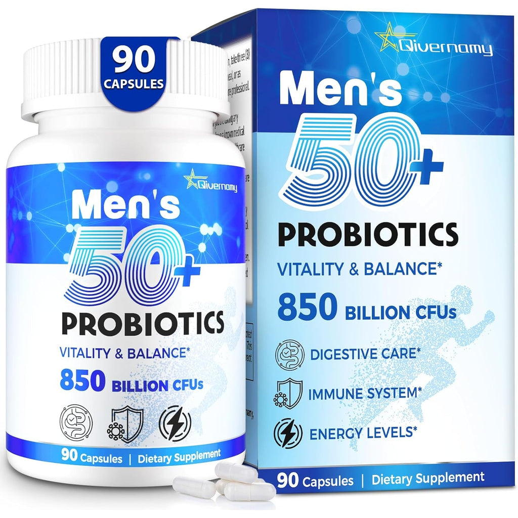 Probiotics for Men, Advanced 50+ Mens Probiotic, Comprehensive Gut & Energy Support with 850 Billion CFU, 1800Mg Prebiotics Fiber – Tailored Wellness Mens Probiotics for Gut Health over 50, 90 Capsule