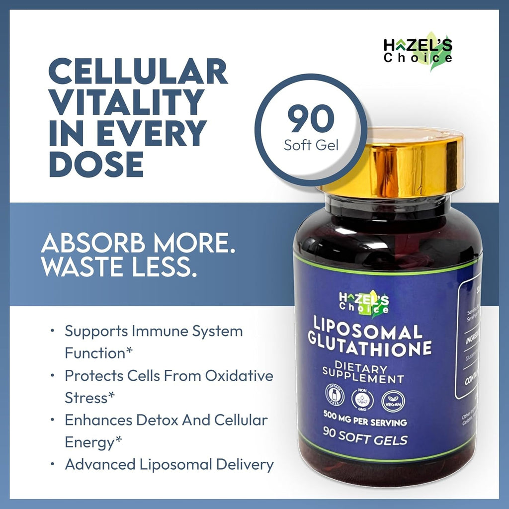 HAZEL'S Choice Liposomal Glutathione 500Mg | 90 Soft Gels | Non-Gmo, Lactose-Free | Soft Gel Format