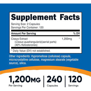 Nutricost Cissus Quadrangularis (1200Mg) 240 Capsules - 120 Servings, Gluten Free, Non-Gmo, and Vegetarian Friendly