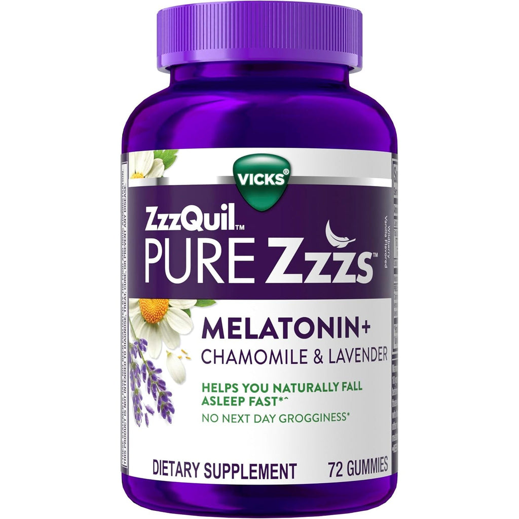 Zzzquil, Pure Zzzs Melatonin Gummies, Sleep Aid, Melatonin 2Mg, with Chamomile and Lavender, Melatonin Sleep Gummies, Sleep Aids for Adults, Wildberry Vanilla Flavored, 72 Sleep Gummies