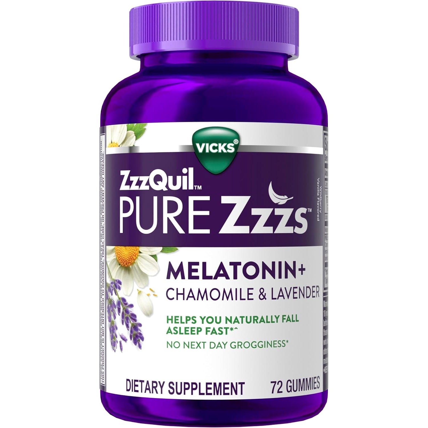 Zzzquil, Pure Zzzs Melatonin Gummies, Sleep Aid, Melatonin 2Mg, with Chamomile and Lavender, Melatonin Sleep Gummies, Sleep Aids for Adults, Wildberry Vanilla Flavored, 72 Sleep Gummies