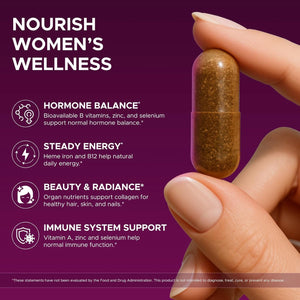 Primal Beef Organ Supplement for Women, Grass-Fed Ancestral Superfood Supplement with Uterus & Liver for Hormone Balance & Queen Energy - 60 Day Supply