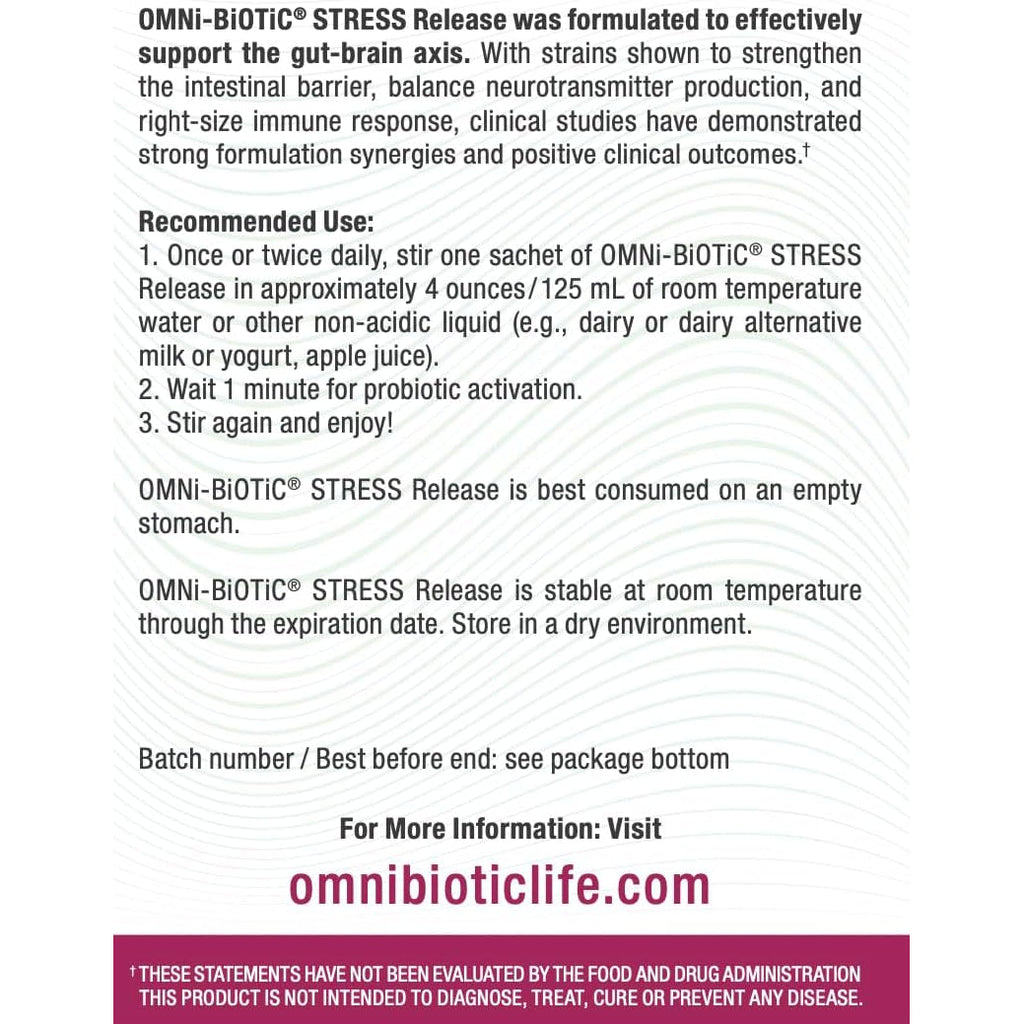 Omni Biotic Stress Release - Clinically Tested Probiotic for Stress Management & Gut-Brain Axis Support - Stress Probiotic and Mood Probiotic - Vegan, Non-Gmo (28 Daily Packets)