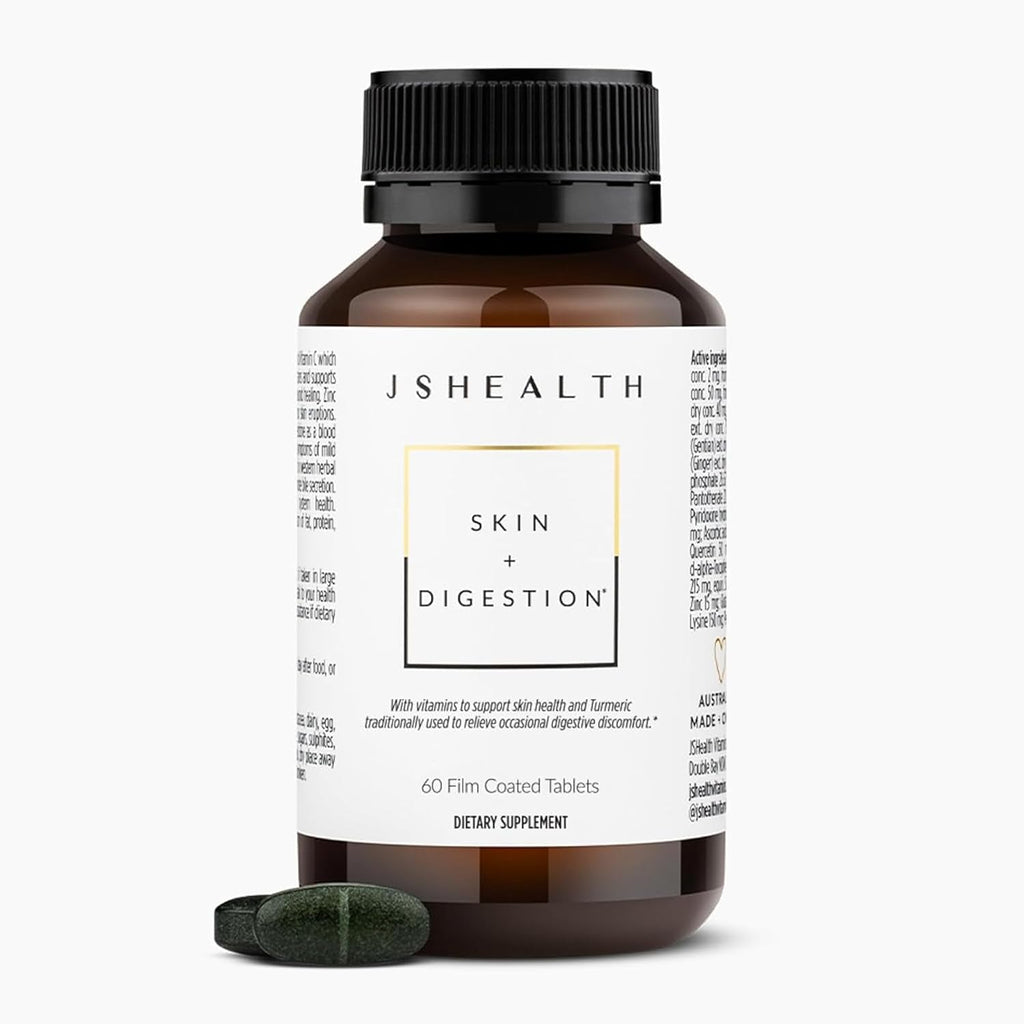 Jshealth Skin and Digestion Formula. Clear Skin Supplement with Zinc, Burdock, Turmeric. Supports Healthy Skin and Digestive Comfort. Vegan (60 Tablets)