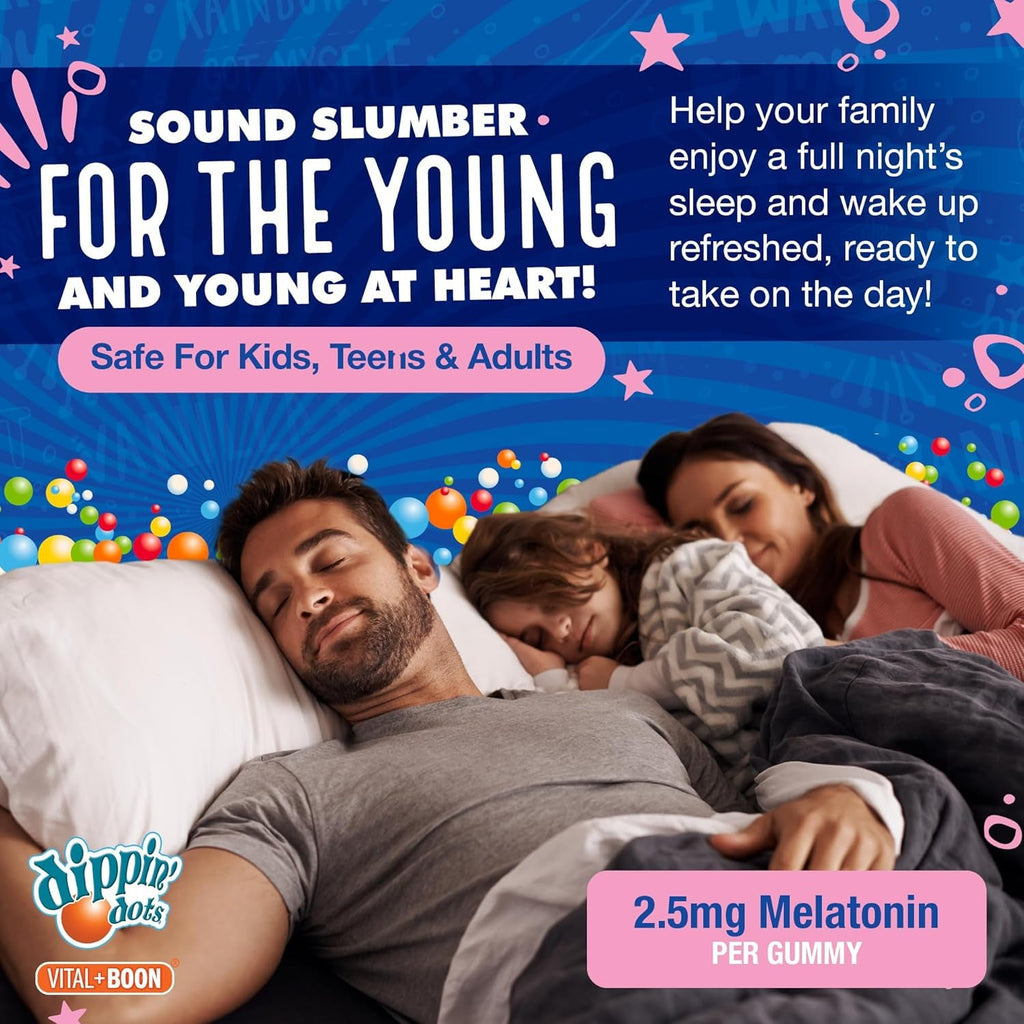 Dippin Dots - Melatonin Gummies for Kids & Adults (60 Days Supply) Strawberry Sunset Creme Flavor | 2.5Mg per Kids Melatonin Supplement for Faster, Longer Sleep | Gummies for Children (120 Count)