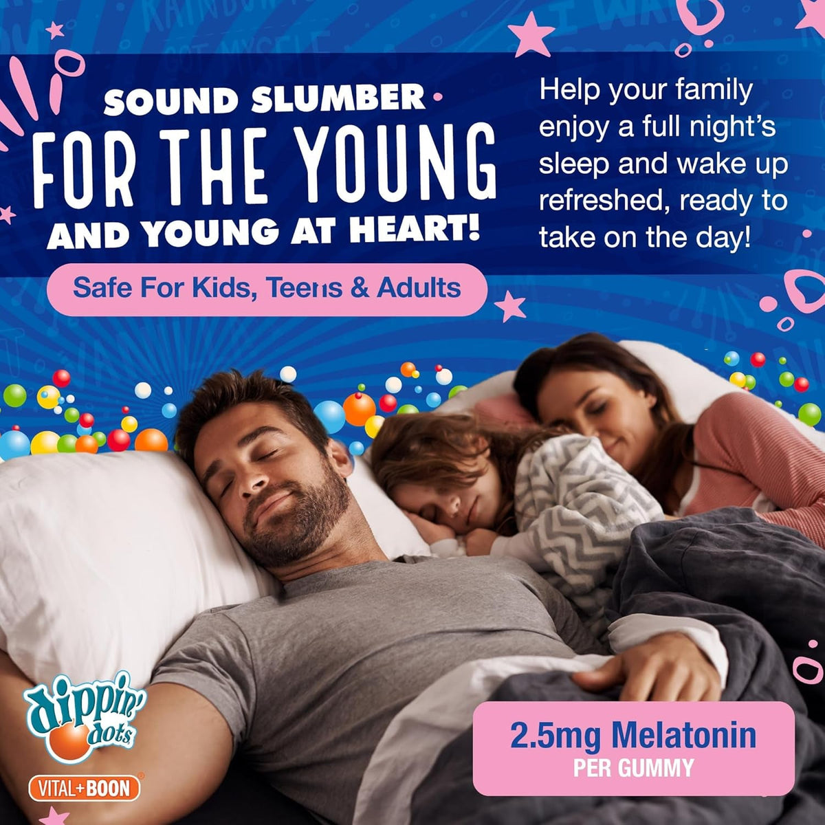 Dippin Dots - Melatonin Gummies for Kids & Adults (60 Days Supply) Strawberry Sunset Creme Flavor | 2.5Mg per Kids Melatonin Supplement for Faster, Longer Sleep | Gummies for Children (120 Count)