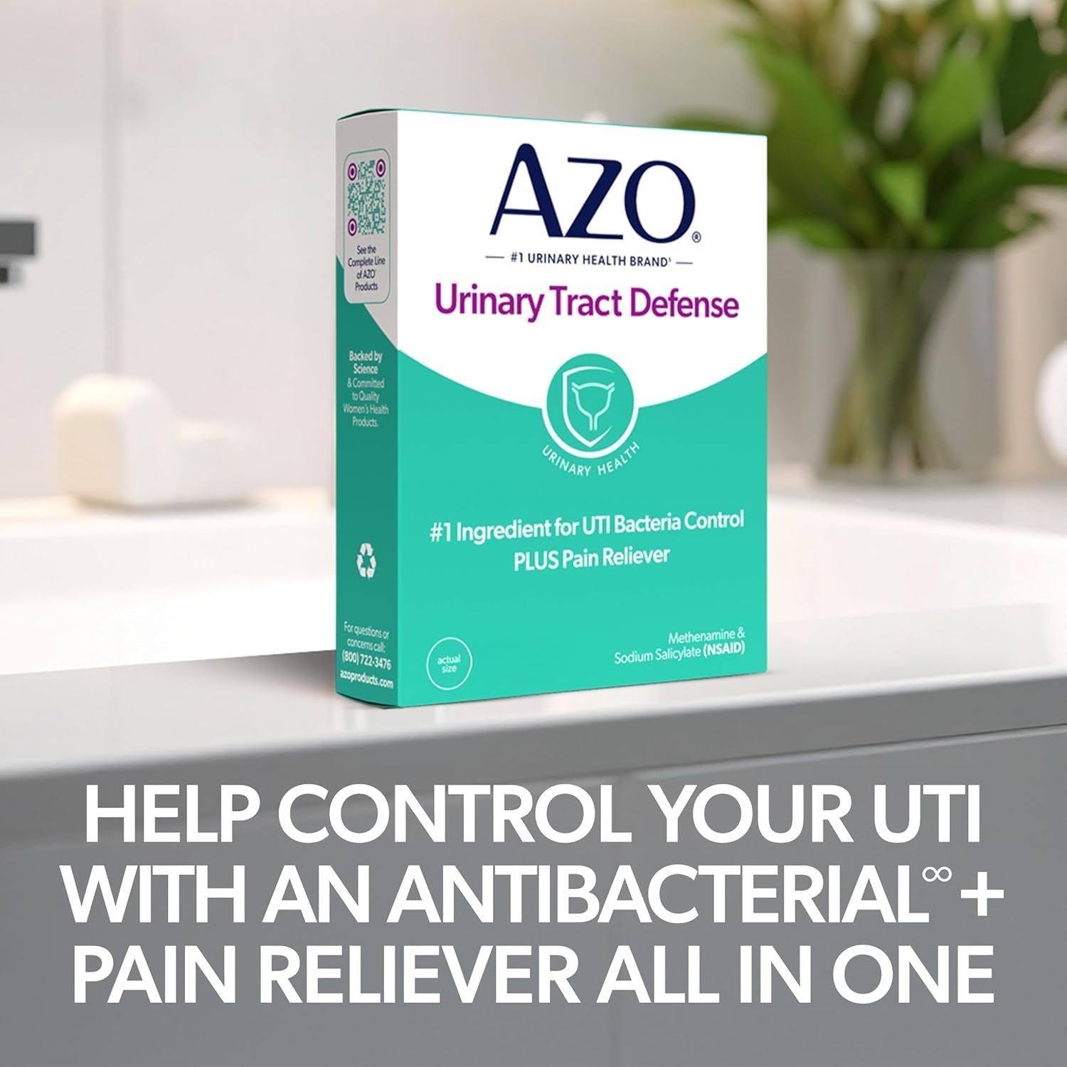 AZO Urinary Tract Defense Antibacterial Protection Helps Control a UTI until You Can See a Doctor #1 Most Trusted Urinary Health Brand 48 Tablets