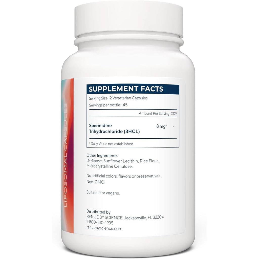 Renue by Science Spermidine Supplements | Liposomal Spermidine Supplements for Women and Men | 90 Capsules - 8Mg Spermidine per Serving | Non-Gmo & Allergen Free | Made in the USA Third-Party Tested