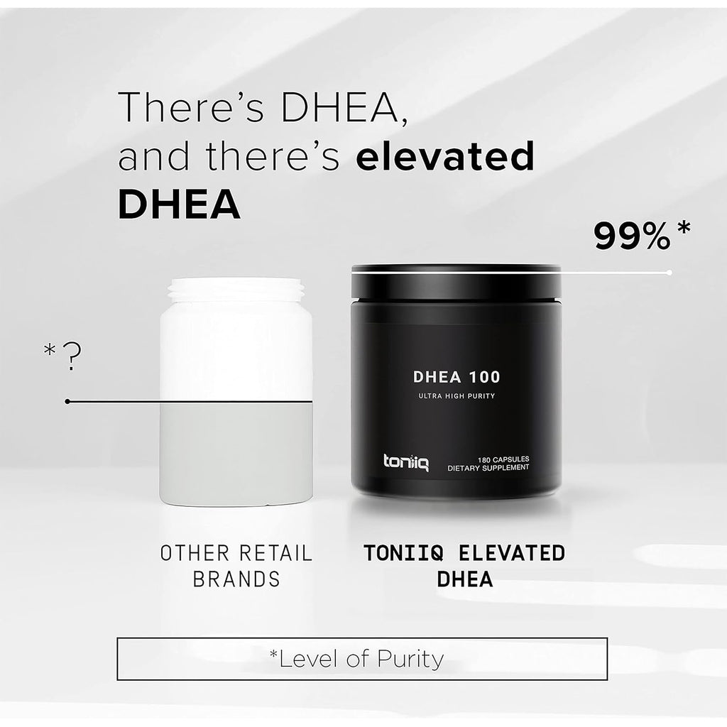 Toniiq Ultra High Strength DHEA 100Mg Supplement for Men - 99%+ Highly Purified and Bioavailable Micronized DHEA Supplement for Women and Men - DHEA 100 Mg - 180 Capsules