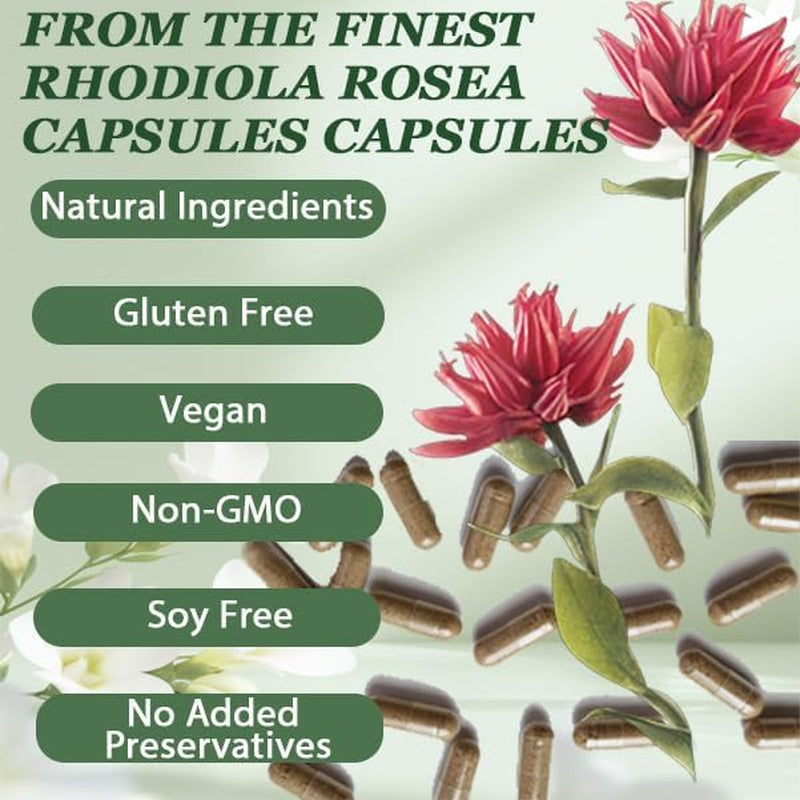 Floraviva Rhodiola Rosea Capsules | 500Mg Rhodiola Rosea Extract Supplement for Stress Support, Mental Focus & Energy, Immune Function, Non-Gmo, 60 Capsules