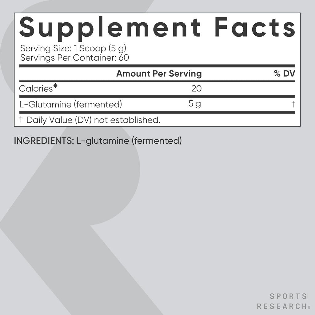 Sports Research L-Glutamine - Workout Recovery, Immune Health & Gut Health Support - 5 G per Serving - 10.58 Oz