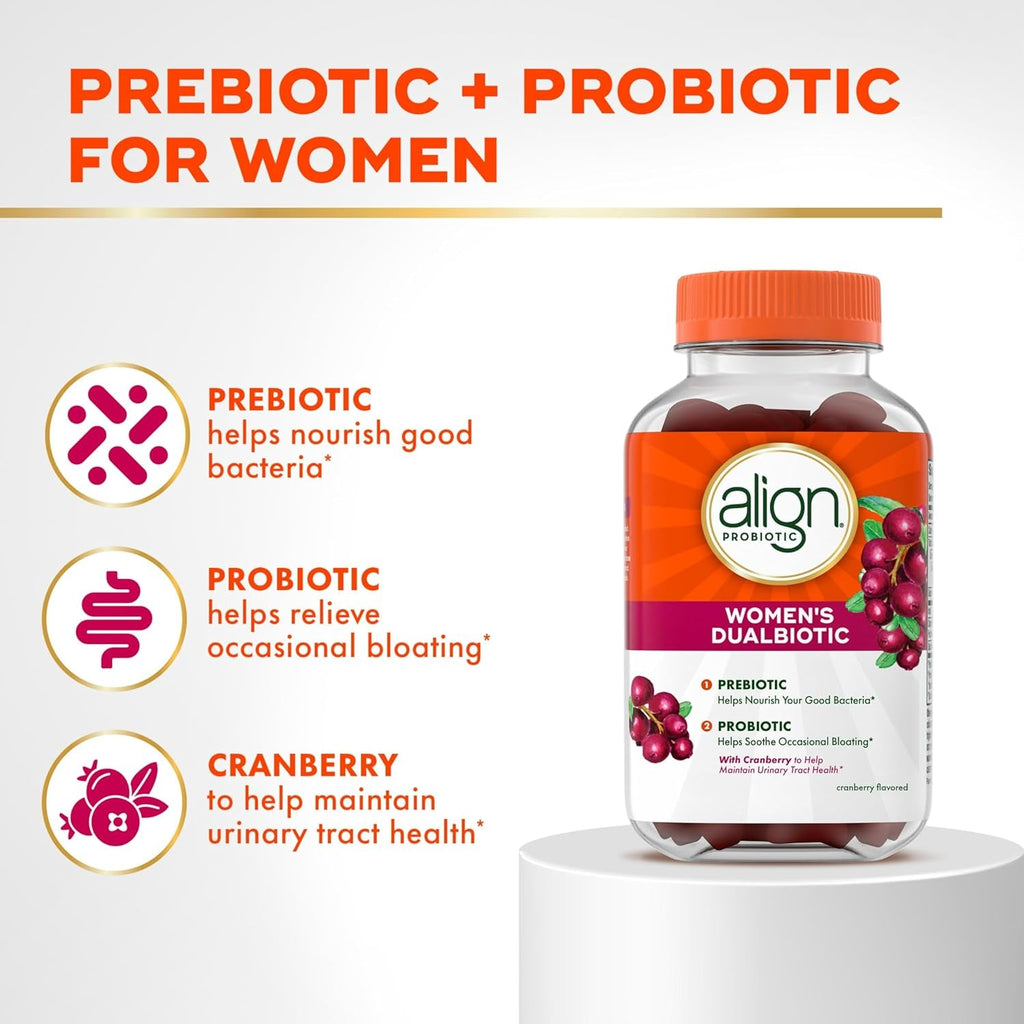 Align Probiotic, Women'S Dualbiotic, Womens Probiotic Gummies, Prebiotics and Probiotics for Women, with Cranberry for Urinary Tract Health*, Cranberry Flavor, 50 Gummies