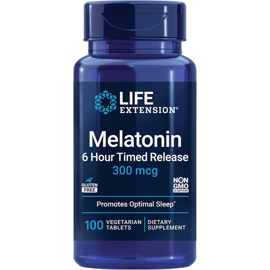 Life Extension Melatonin 6 Hour Timed Release, 300 Mcg, Extended-Release Formula for Gentle Sleep Support, Healthy Circadian Rhythms, Cellular Defense, Gluten-Free, Non-Gmo, Vegetarian, 100 Tablets