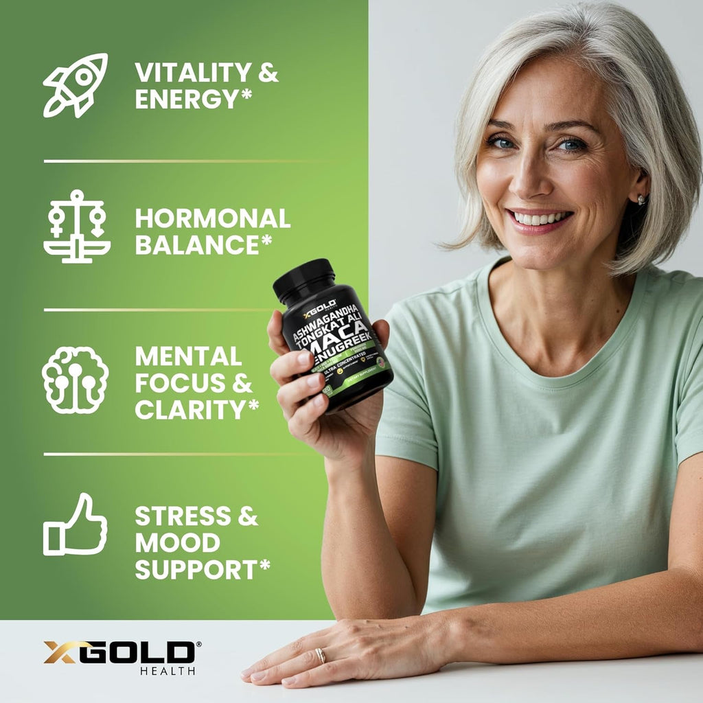 Ashwagandha 30:1 + Tongkat Ali 100:1 + Maca Root 20:1 + Fenugreek 10:1 Extract Supplement for Men & Women | High Potency Herbal Complex | Energy, Vitality & Performance Support | Made in USA