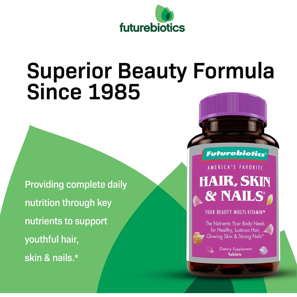 Futurebiotics Hair, Skin & Nails Beauty Multivitamin with Biotin, Hair Vitamins and Skin Vitamins That Promote Healthy Hair and Nail, 180 Tablets