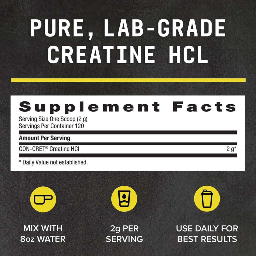 BEYOND RAW Science-Backed Creatine Hcl Powder, Lab Grade, for Muscle Strength and Growth, Energy Production, Athletic Performance, Cognitive Support, Cellular Hydration, 120 Servings