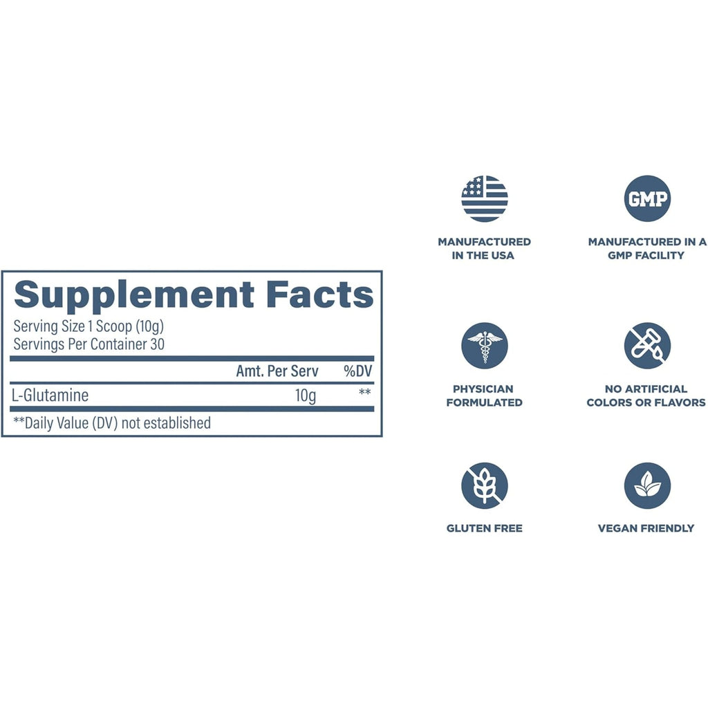 Revive MD Gut L-Glutamine Powder – Muscle Recovery & Immune Support Supplement for Adults – Promotes Digestive Health, Reduces Muscle Soreness & Supports Immunity – Vegan (30 Servings)