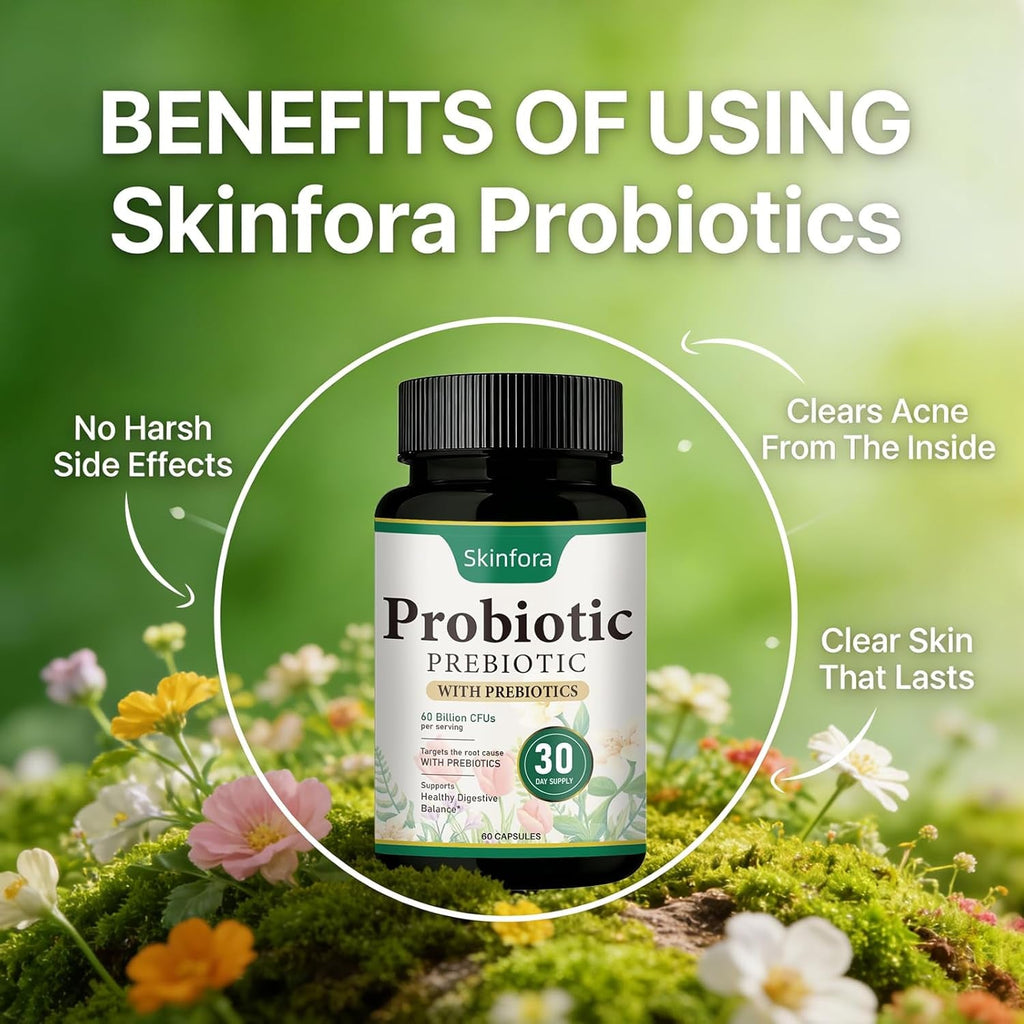 Probiotic Supplement for Skin & Gut Support, Daily Wellness Formula, Non-Gmo, Vegan, 60 Capsules