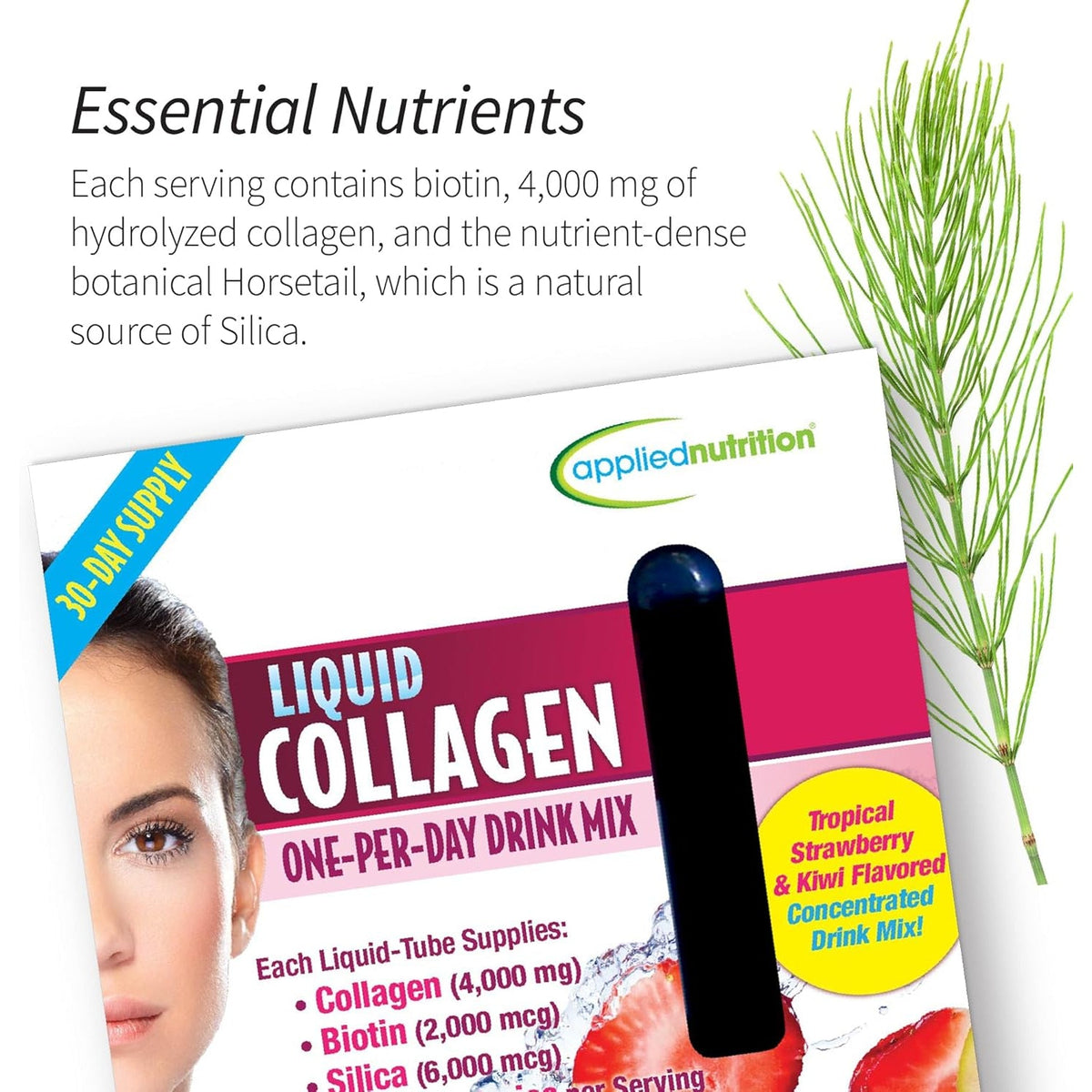 Applied Nutrition Liquid Collagen Skin Revitalization - 10 Liquid Tubes, Pack of 2 - Collagen, Biotin & Silica - Tropical Strawberry & Kiwi Flavor - 20 Servings
