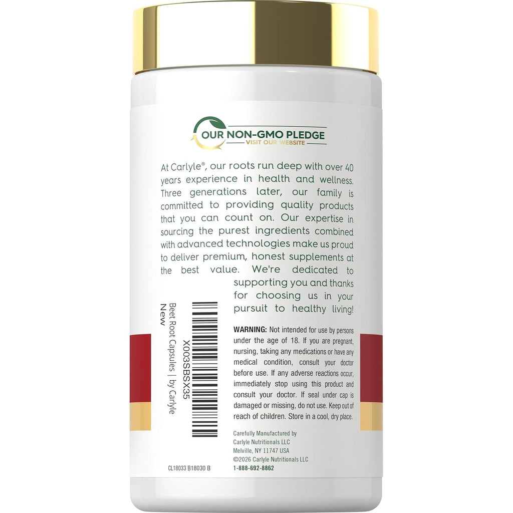 Carlyle Beet Root Capsules | 120 Count | Quick Release Capsules | Non-Gmo and Gluten Free Supplement