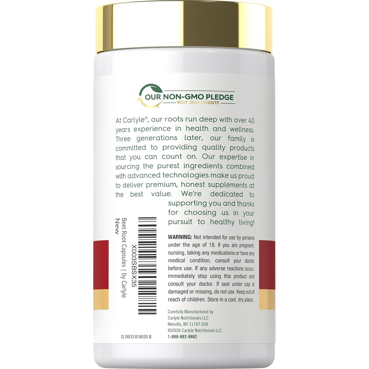 Carlyle Beet Root Capsules | 120 Count | Quick Release Capsules | Non-Gmo and Gluten Free Supplement