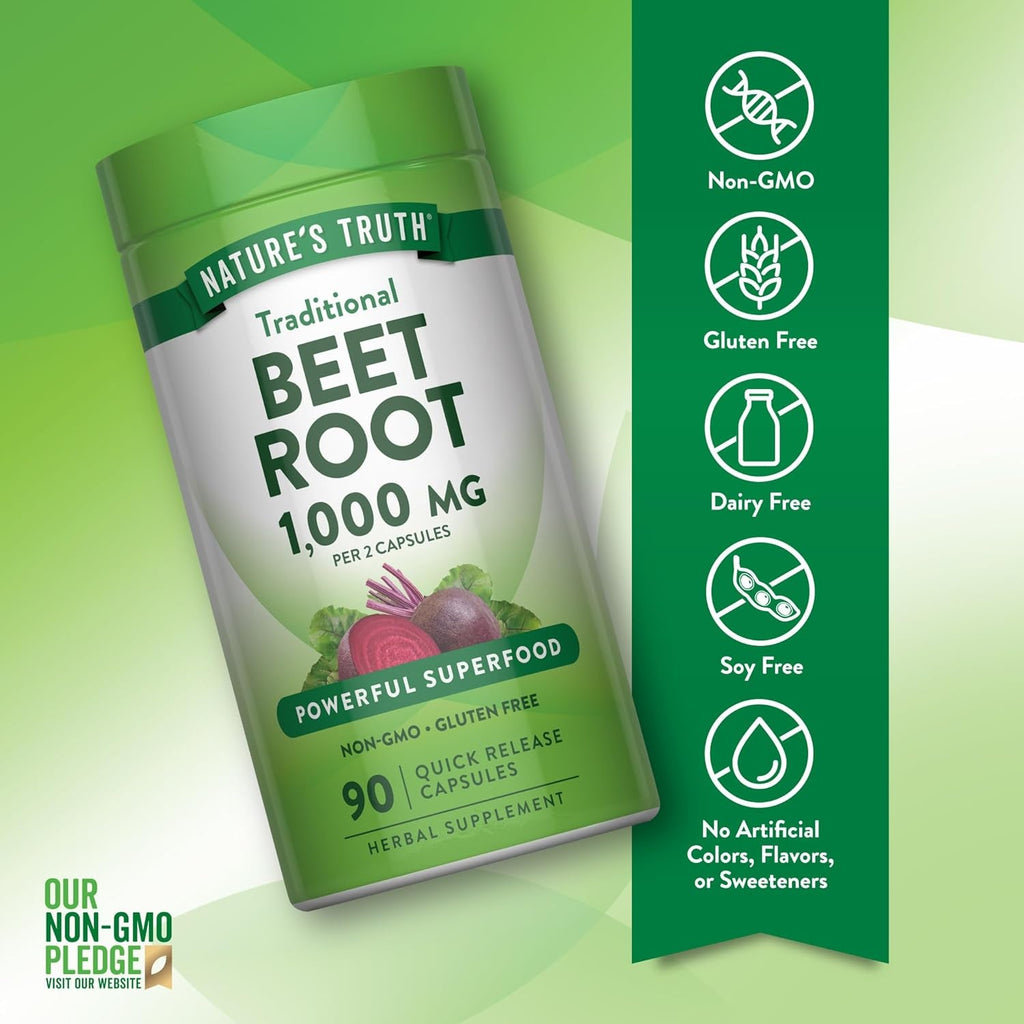 Nature'S Truth Beet Root Capsules | 1000Mg | 90 Pills | Herbal Extract | Gluten Free & Non-Gmo Supplement