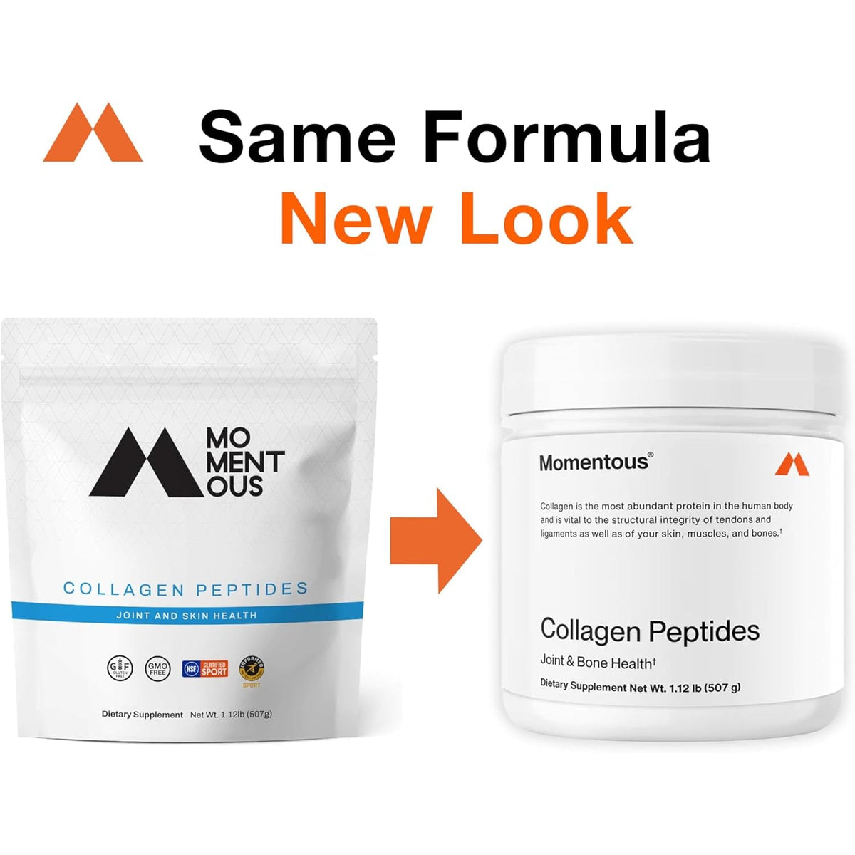 Momentous Grass-Fed Collagen Peptides Powder - Collagen Protein Powder with Fortigel & Vitamin C for Hair, Skin, Nails, & Joint Health Support - NSF Certified for Sport - Packaging May Vary